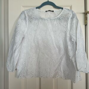 White Long Sleeved Eyelet Top